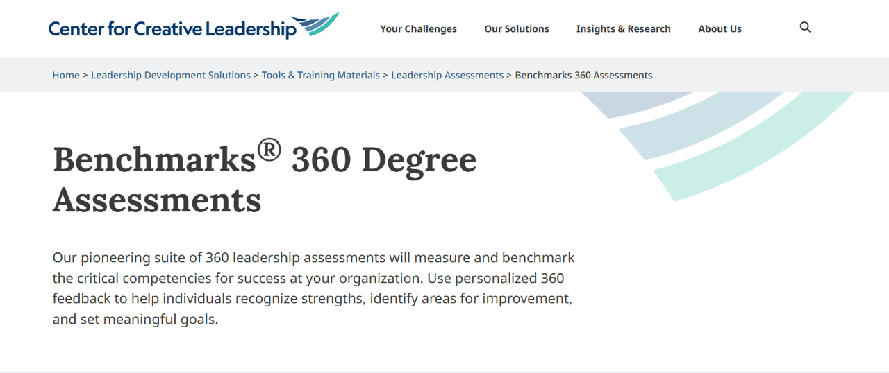 screenshot of centre for creative leadership 360 assessment benchmark